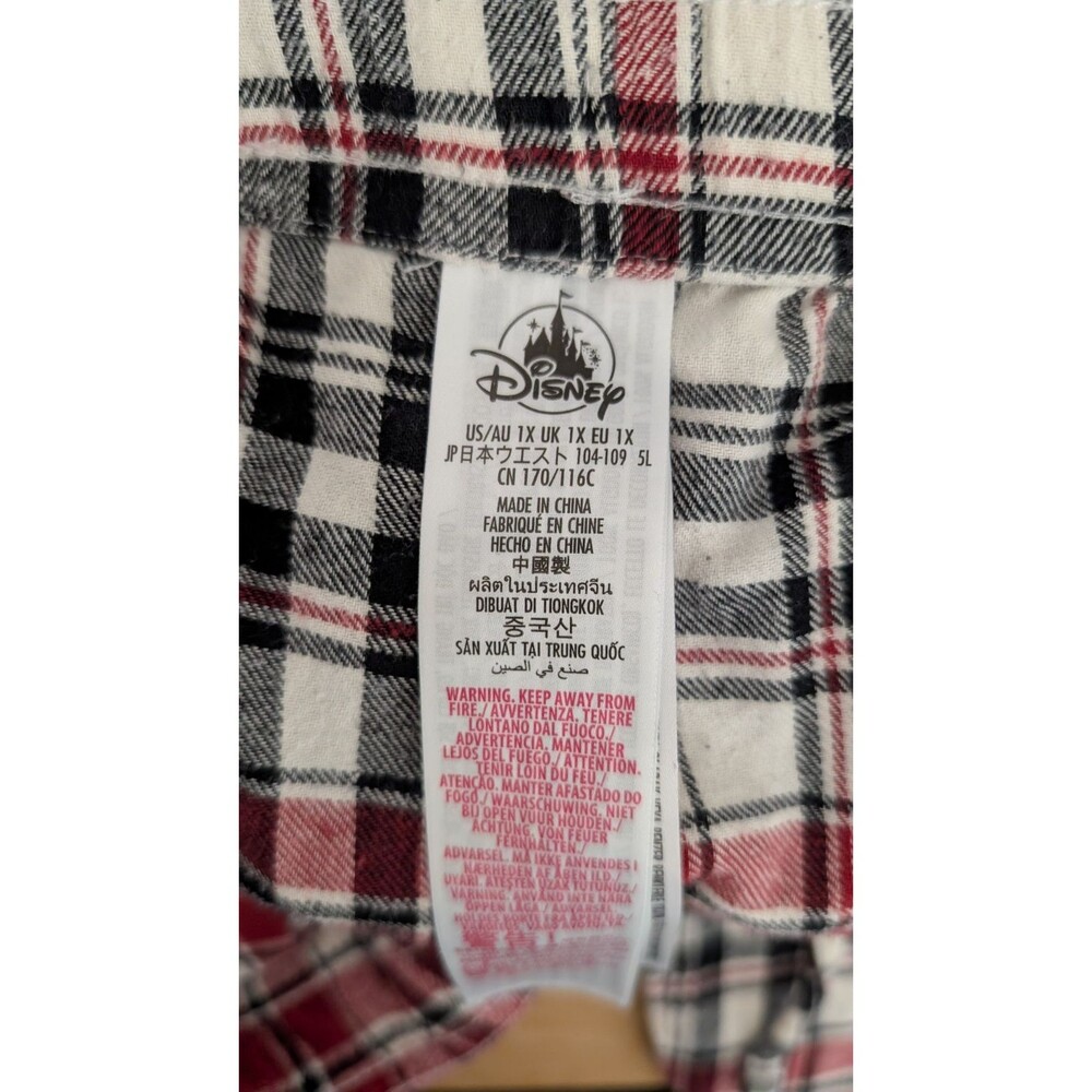 Disney Parks Womens 1X Red Black White Mickey Plaid Flannel Cotton Pajama Set - Picture 12 of 12